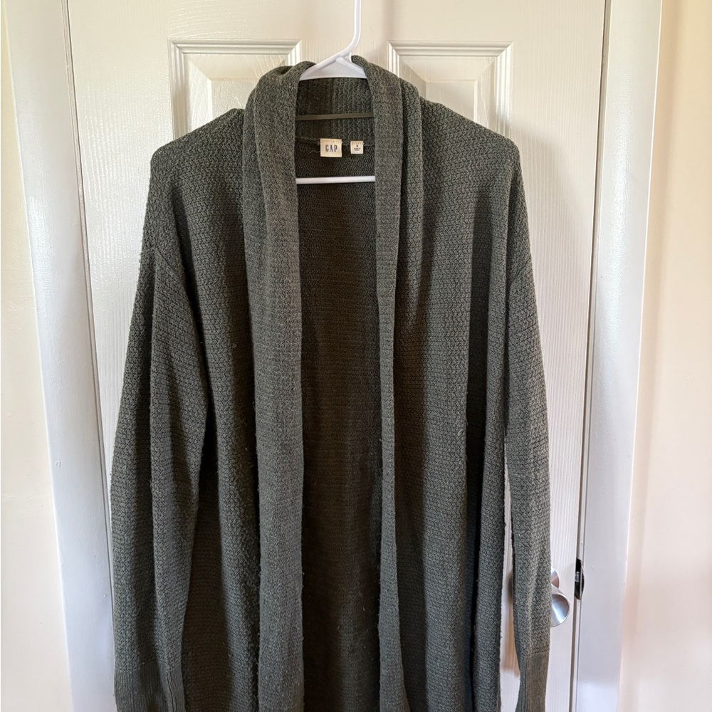 GAP Women’s Long Open-Front Shawl Cardigan - Olive Green